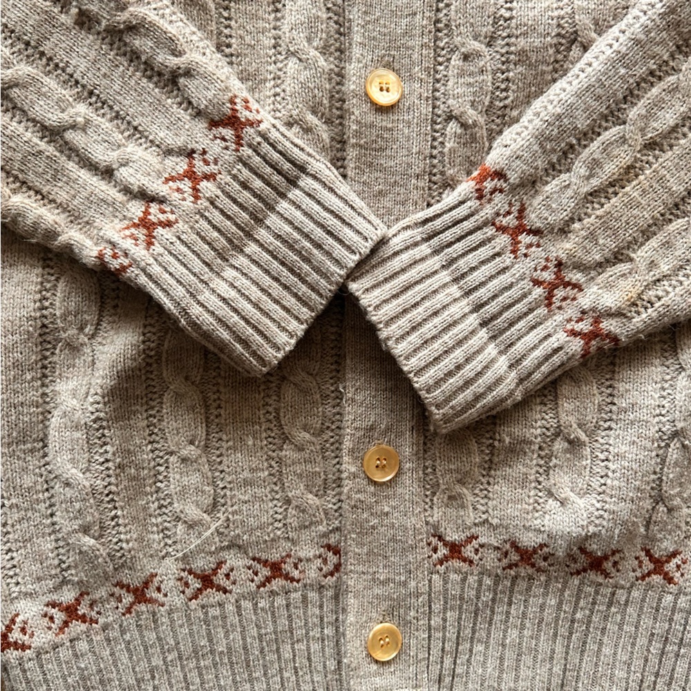 Vintage 80s Fair Isle Button Down Knit Sweater M Nordic Retro Cozy Grandpa - Picture 4 of 6
